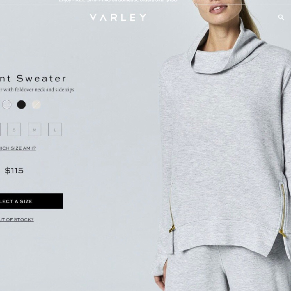 Varley Clement pullover Sweater in Heather Gray XS